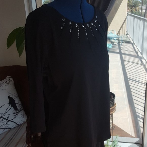 Embellished 3/4 sleeve tunic black top sz XL - Picture 3 of 8